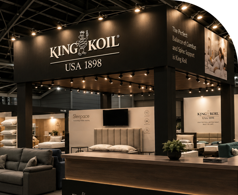 Custom exhibition booth fabrication for King Koil at trade show