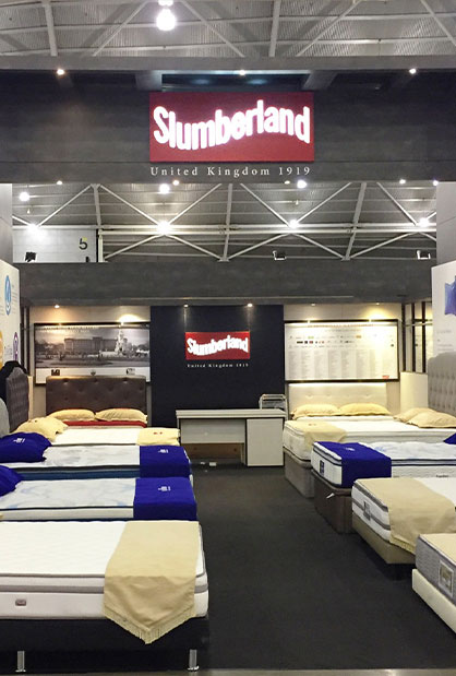 Slumberland exhibition booth display at Singapore EXPO